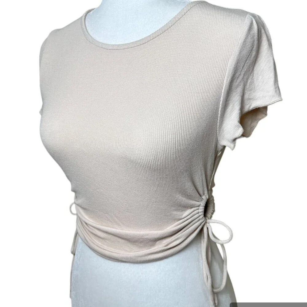 PRINCESS POLLY Crop Tie Side Ruched Ribbed T Shirt - 6